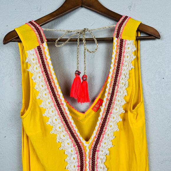 RI Resort V Neck Tunic Lace Trim Metallic Thread - M - Picture 4 of 6